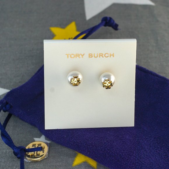 Tory Burch Evie Crystal Pearl Stud Earrings (Brand New with Dust Bag) - Picture 2 of 5